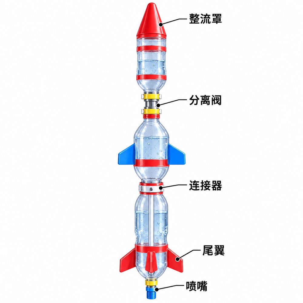 二级水火箭结构示意图